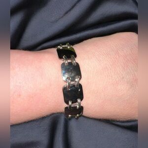 Square Link Two Tone Rhodium and Silver plated bracelet 7.5”